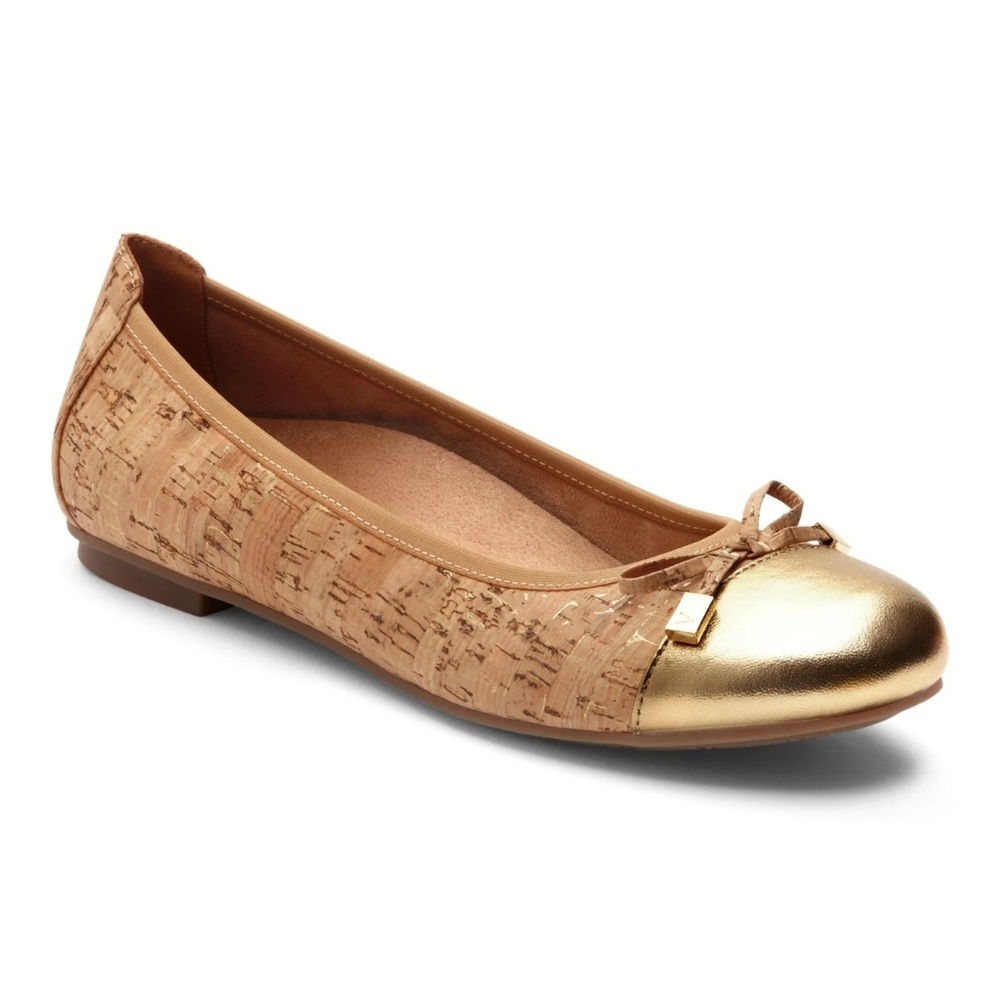 Vionic Spark Minna Cork Ballet Flat with Metallic Gold Toe